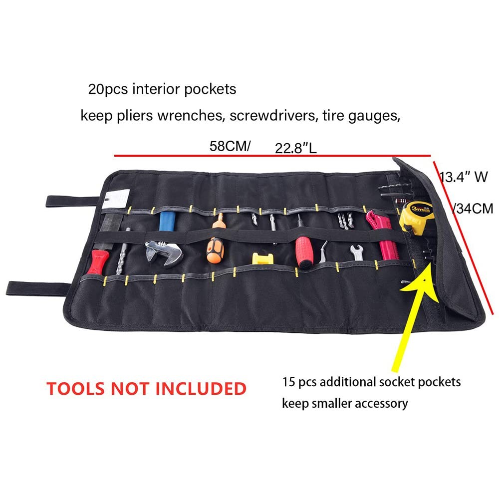 22 pocket Tool Bag Canvas Wrench Roll Up 23 inches x 14 inches, 1pc Blue