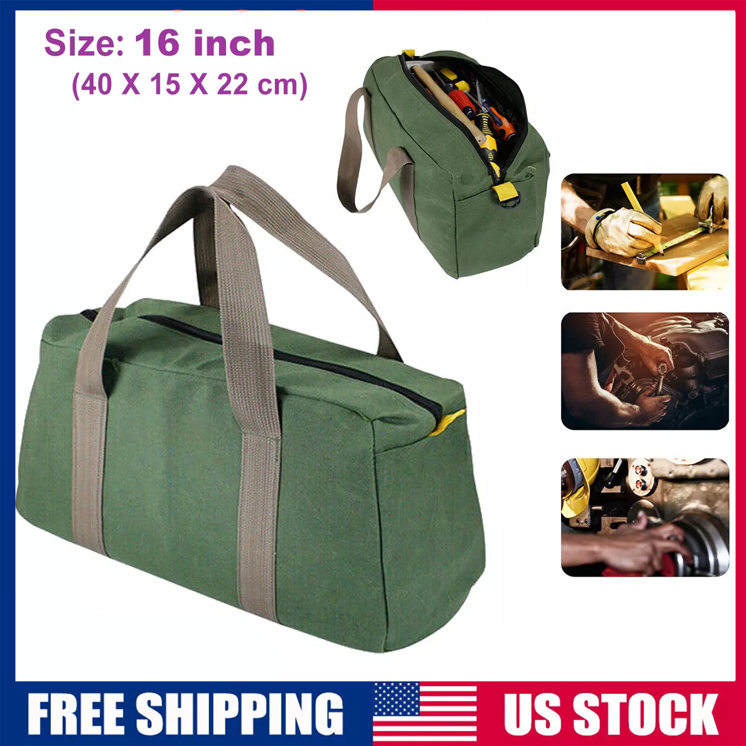 Tool Bag Heavy Duty Carry Tote Storage Work Utility Mechanics Canvas Waterproof