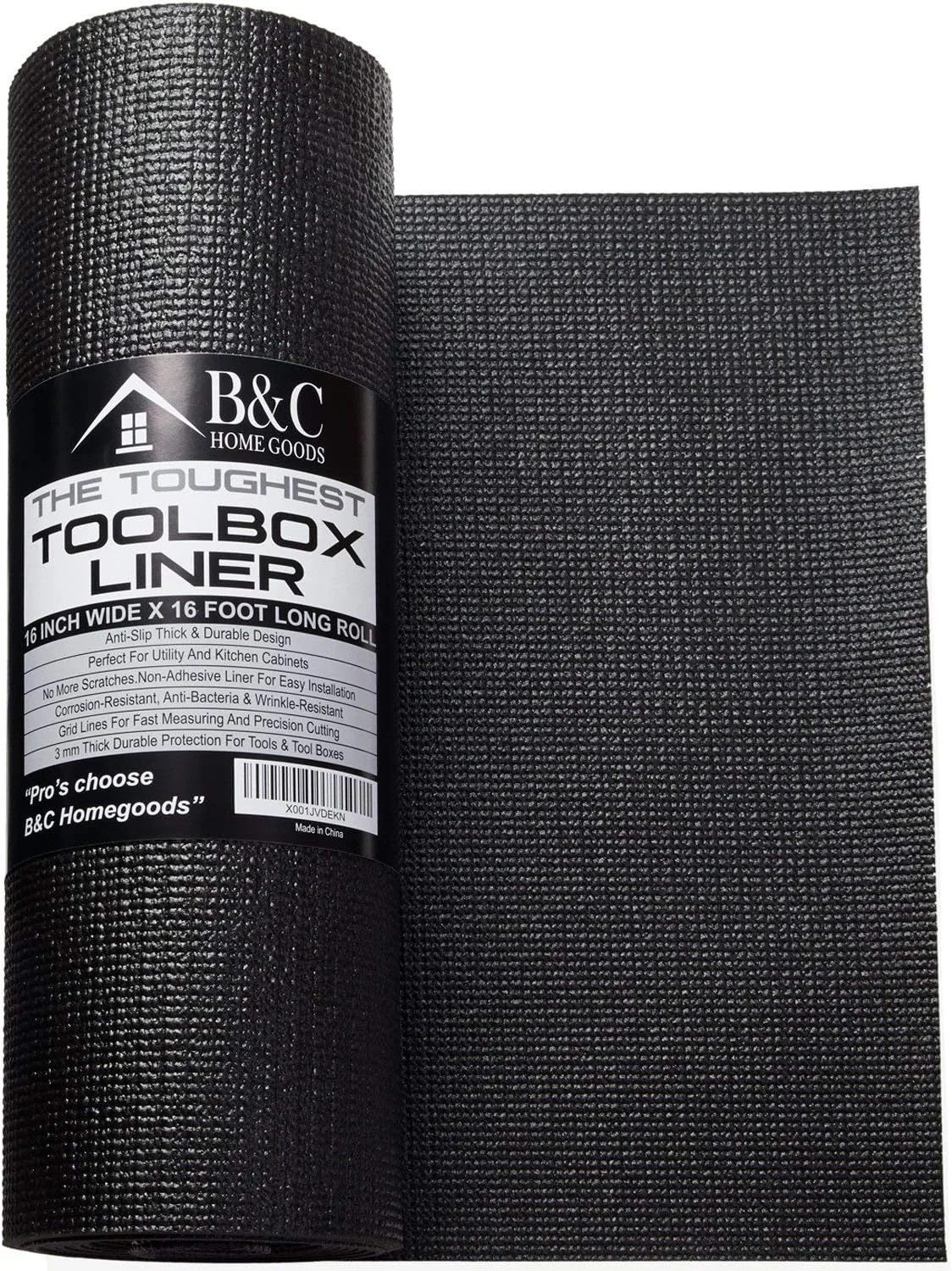 B&C Home Goods Anti-Slip Toolbox Liner – Adjustable, Protects Tools, 16″ x 16 ft