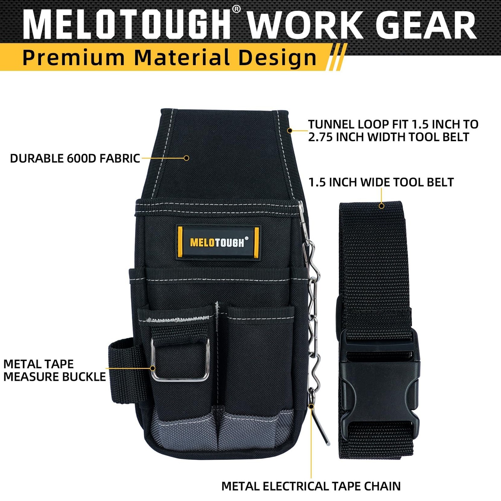 MELOTOUGH Pocket Tool Pouch Belt Pouches with Small, Grey/Black