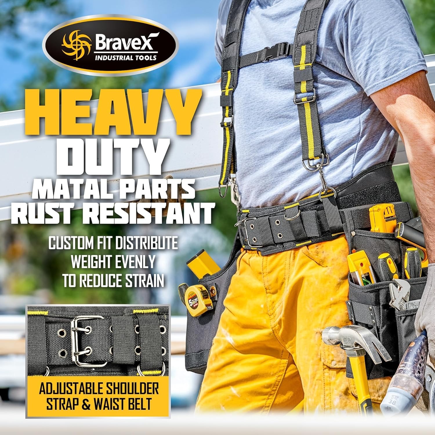 20 Pocket Bravex Tool Belt Suspenders: Adjustable Nylon Vest for Professionals