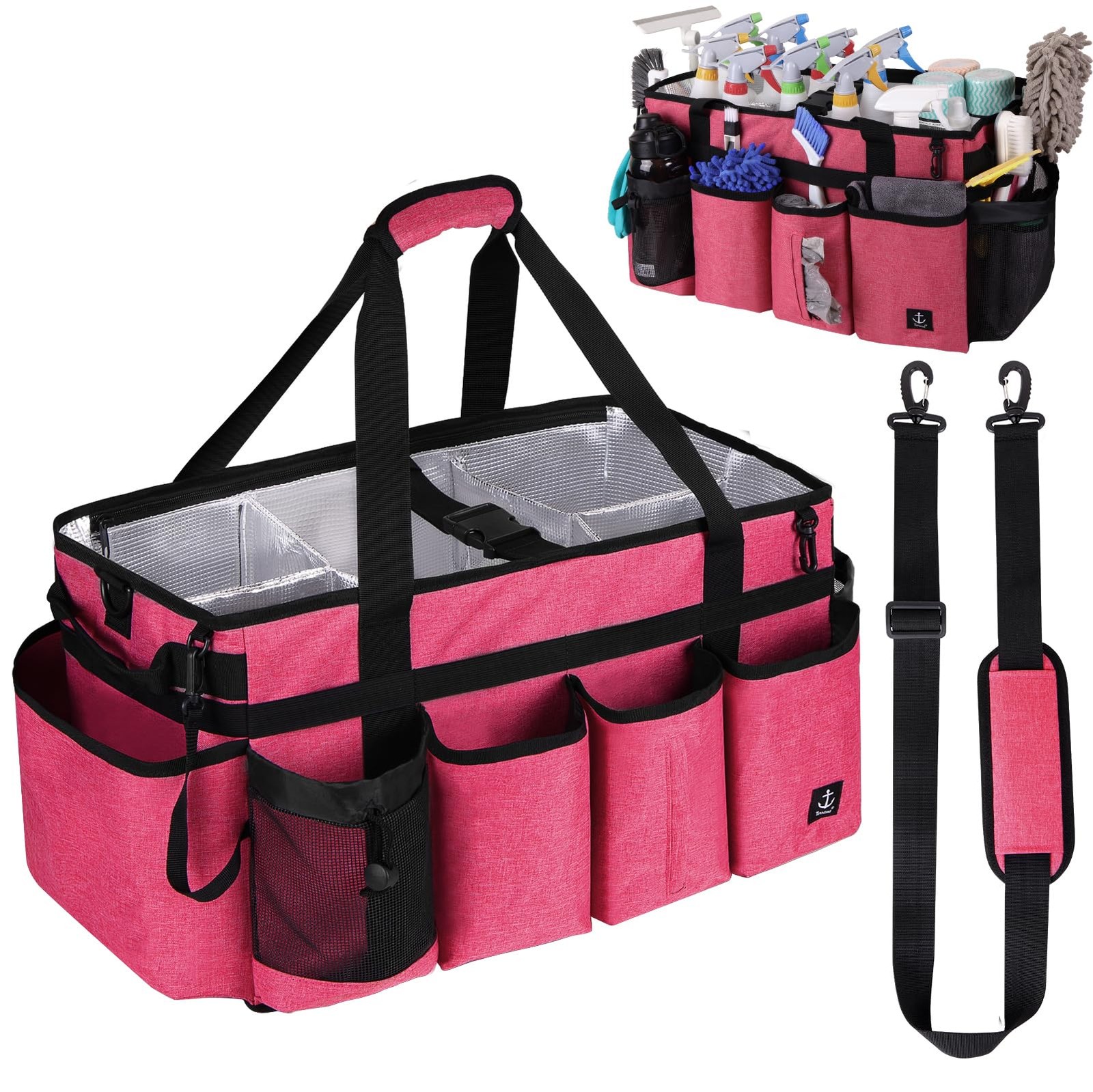 Timoxi Extra large Cleaning Caddy Bag Built-in 19” x 11” x 11”, Pink