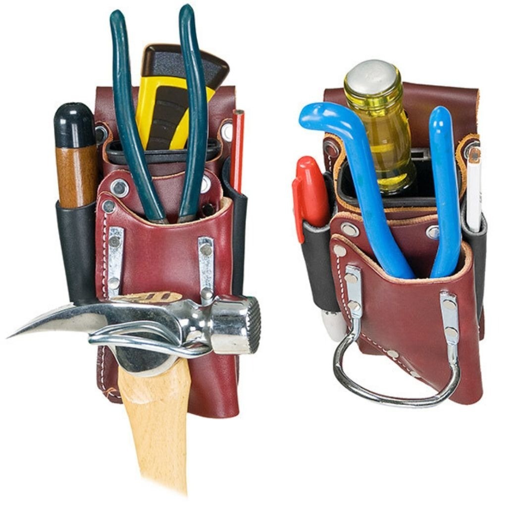 Leather Tool Holder 5-in-1 Holster – Electrician & Carpenter Belt Pouch