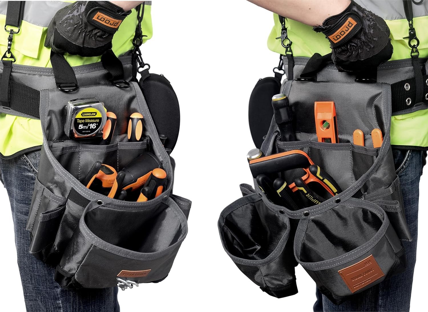 Tool belt, men’s tool belt with suspenders and magnetic tool pouches.