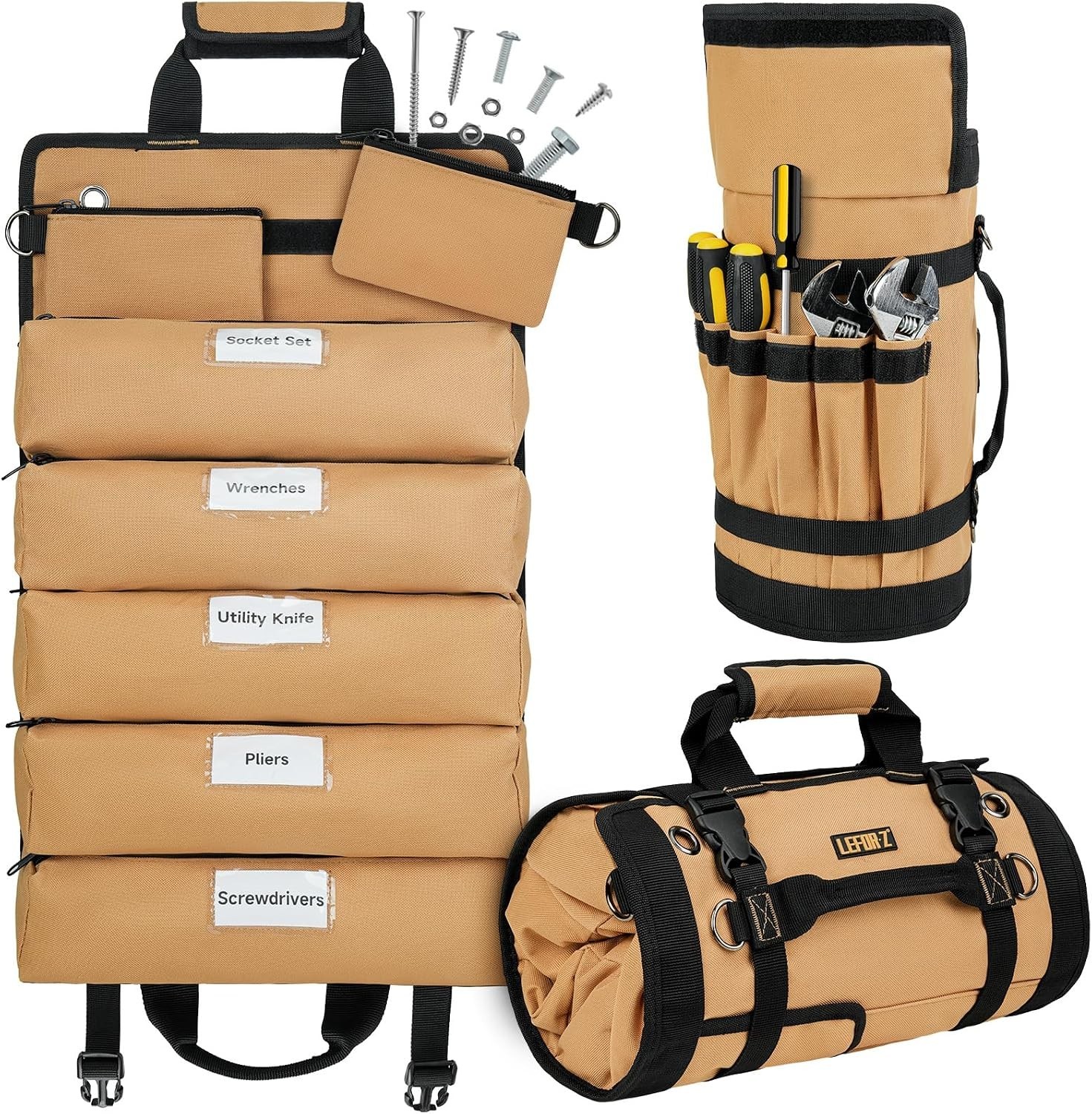 Roll Up Tool Bag with Reinforced Stitching and Scratch-Resistant Fabric