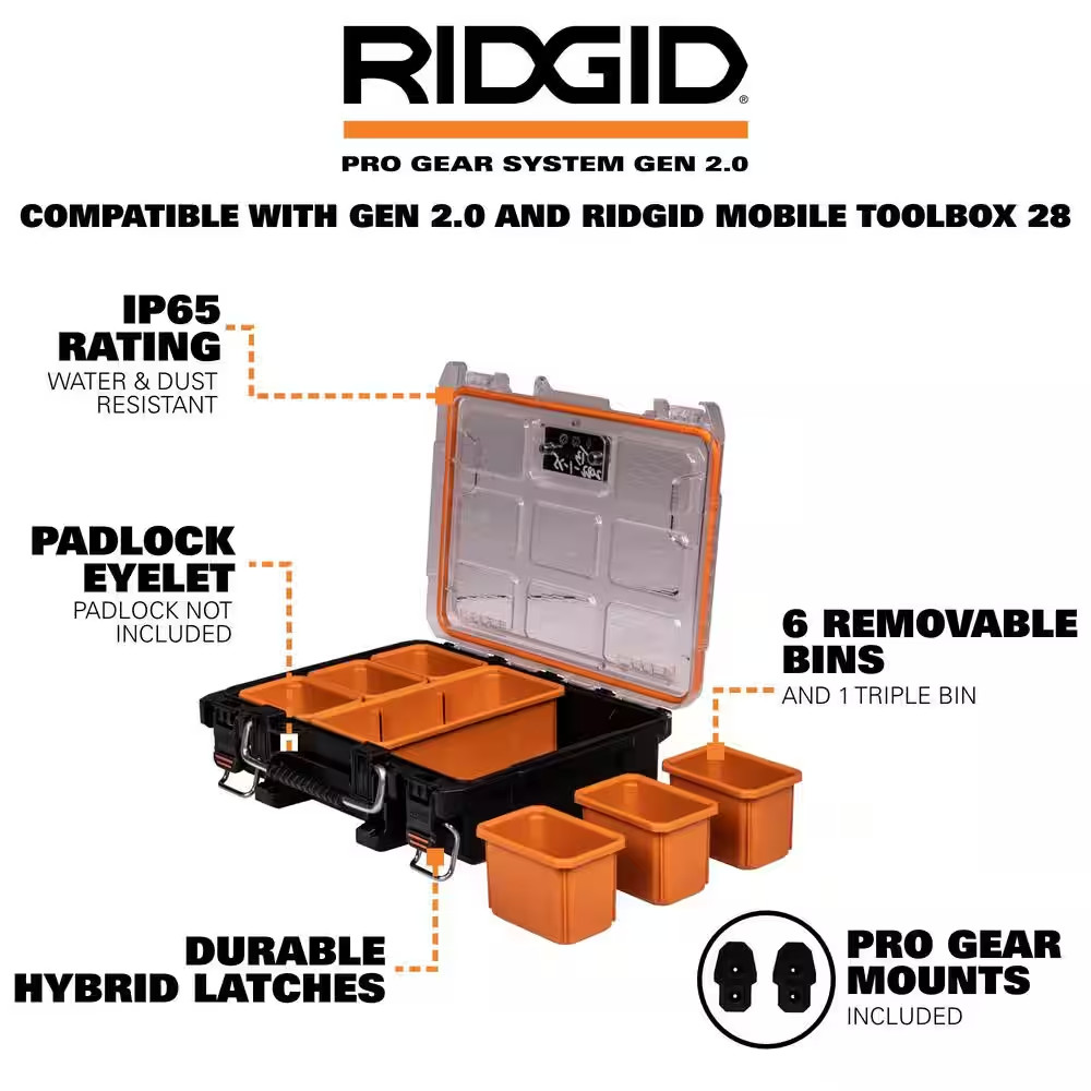 RIDGID Pro Gear 2 Half Organizer Tool Box Small Parts Storage Case IP65 Bins
