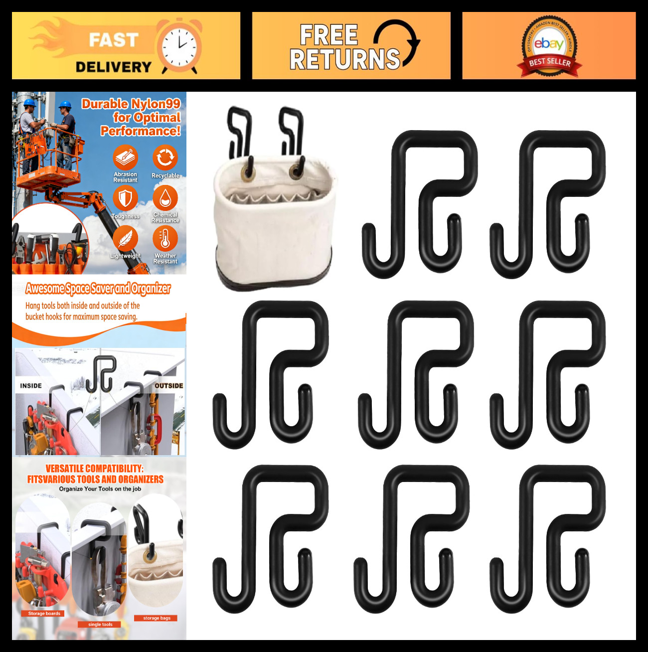 8PCS Heavy Duty 3″ Lineman Bucket Hooks | Tool Holders, 40lb Capacity, Durable S