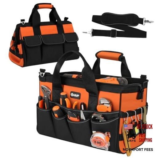Heavy Duty Tool Bag 15-Inch, 16-Pocket Portable Soft Tool Box 15.5 Inch Orange