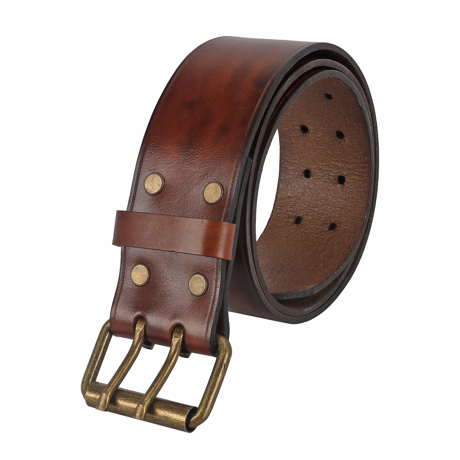 TOURBON Leather Tool Carrying Work Belt 2in Wide Rig Belt Double Roller Buckle