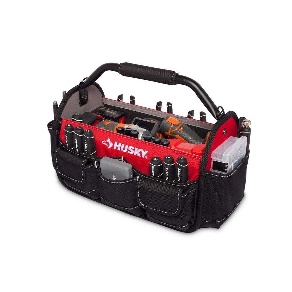 Husky 17 IN OPEN TOOL TOTE 17 inches, Red|Red and Black