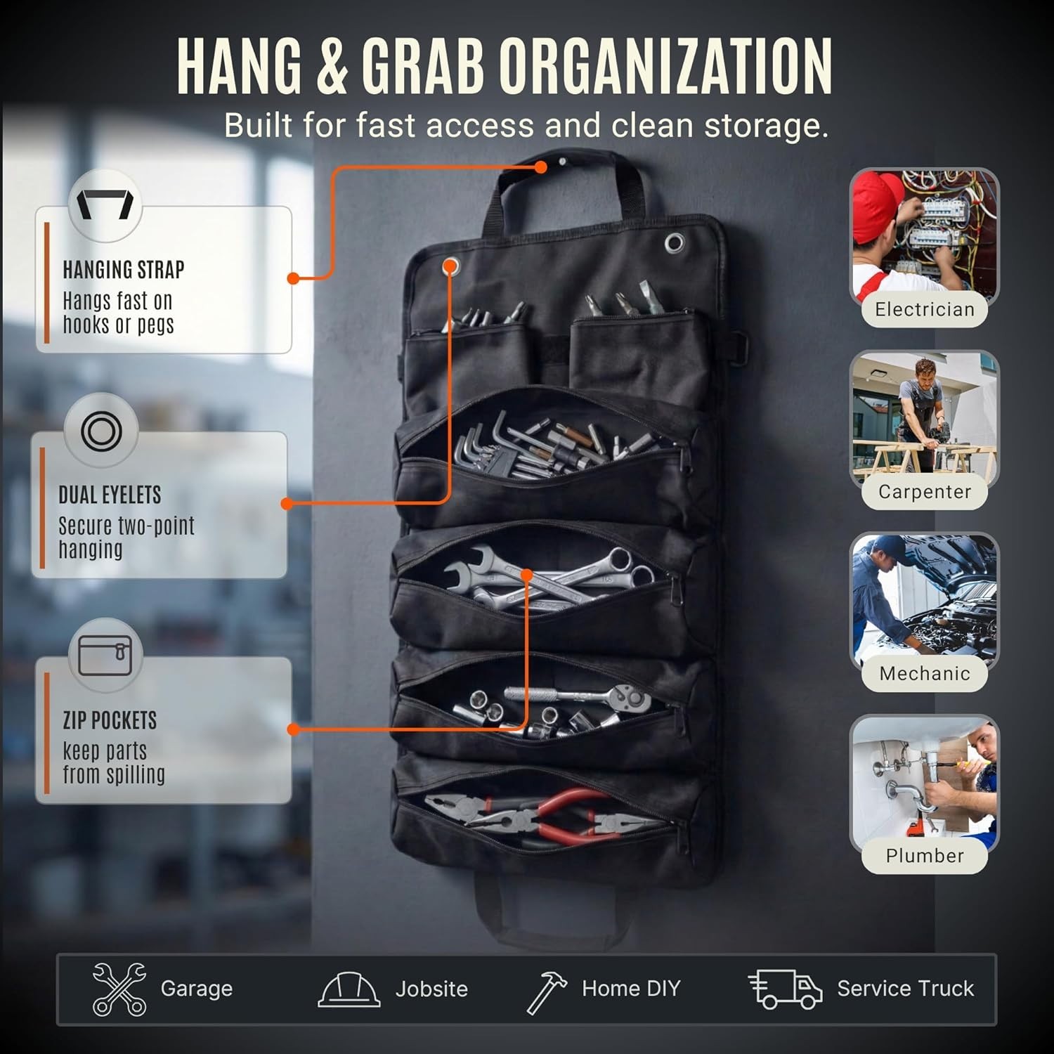 Roll Up Tool Bag Organizer, Folding tool bag, 1680D Polyester Tool Pouch with…