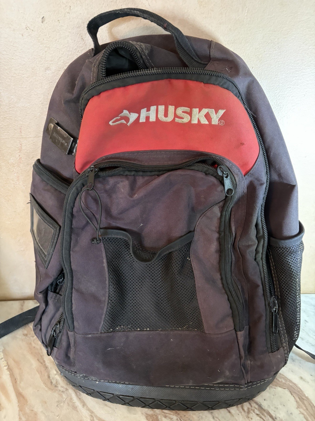 Husky Heavy Duty 18” Tool Backpack Hard Rubber Bottom Tool Storage Bag
