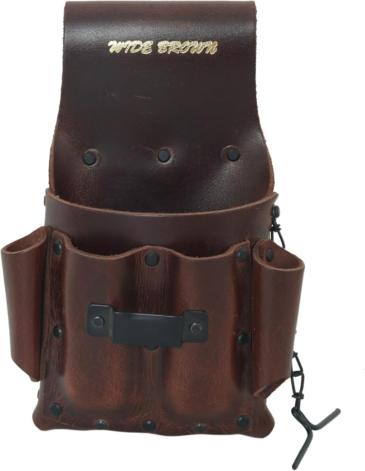 Wide Brown Heavy Duty PU Leather Tool Pouch; 5 Pocket Electrician Tool Pouch wit
