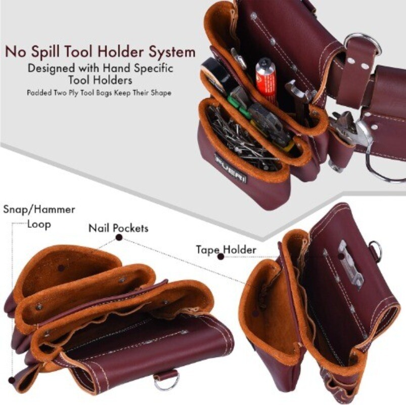 FUERI Leather Tool Belt 17 Pocket Pouches Bags Men Suspenders Holder Organizer