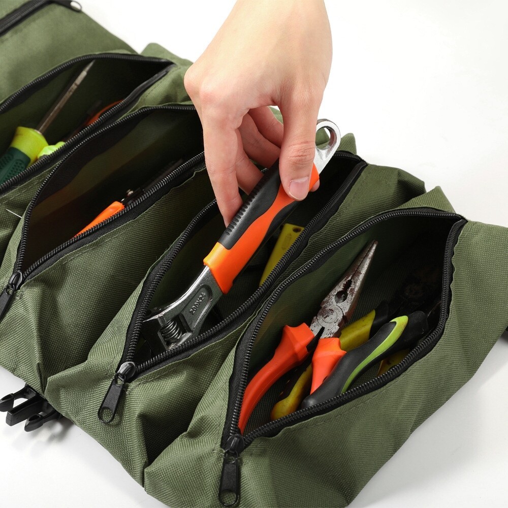 Multi-Purpose Tool Roll Up Bag 5 Pocket Wrench Pouch Canvas Hanging Organizer US