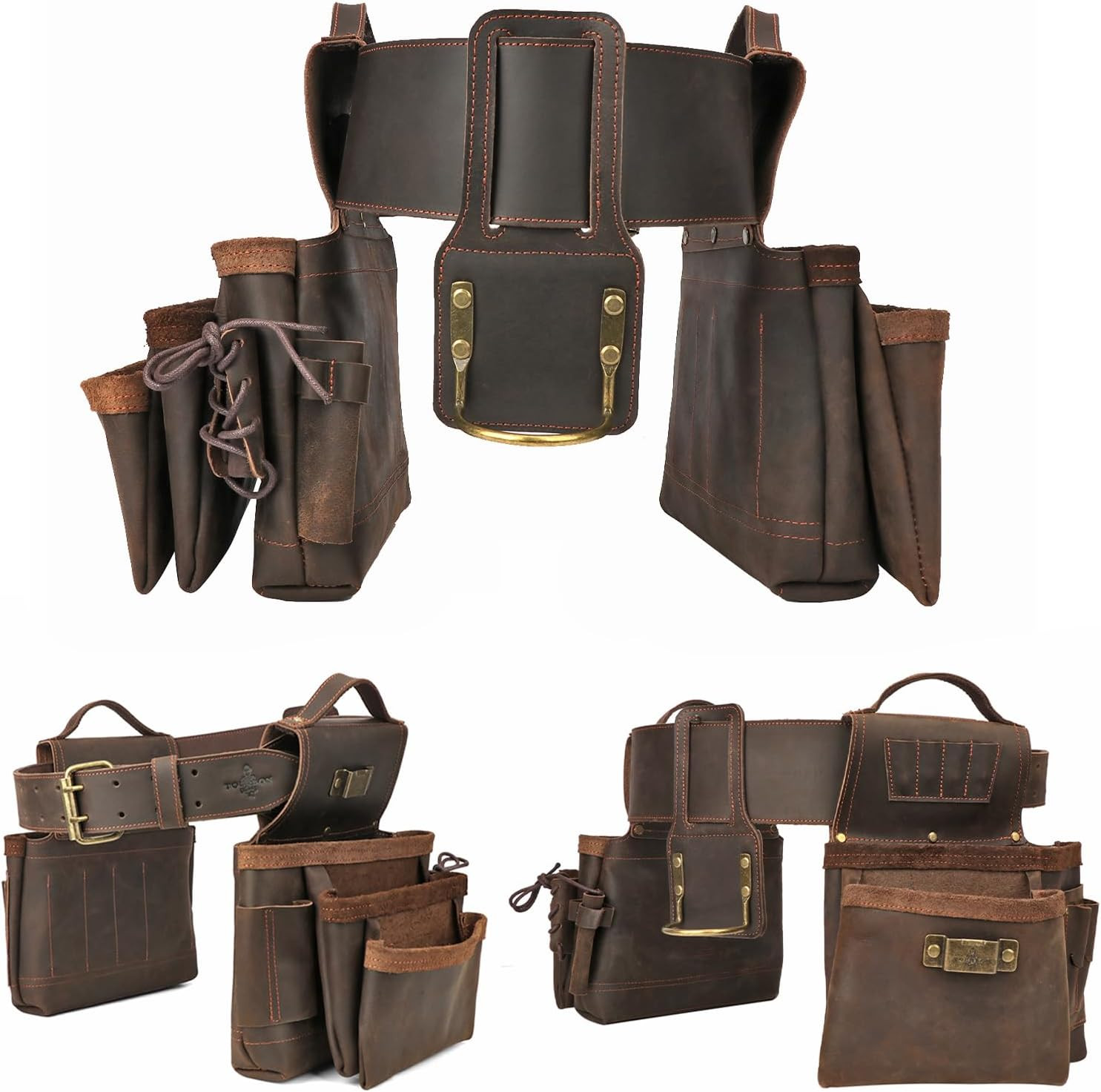 Genuine Leather Tool Belt Carpentry Multipurpose Rig Pockets Organizer Electrici