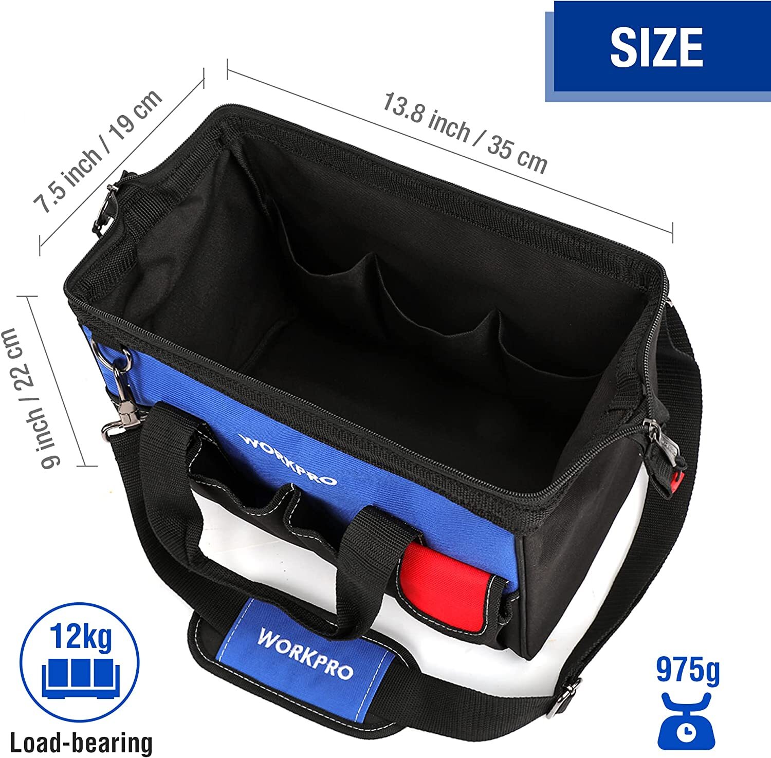 WORKPRO 14″ Tool Bag Multi-pocket Tool Organizer with Adjustable Shoulder Strap