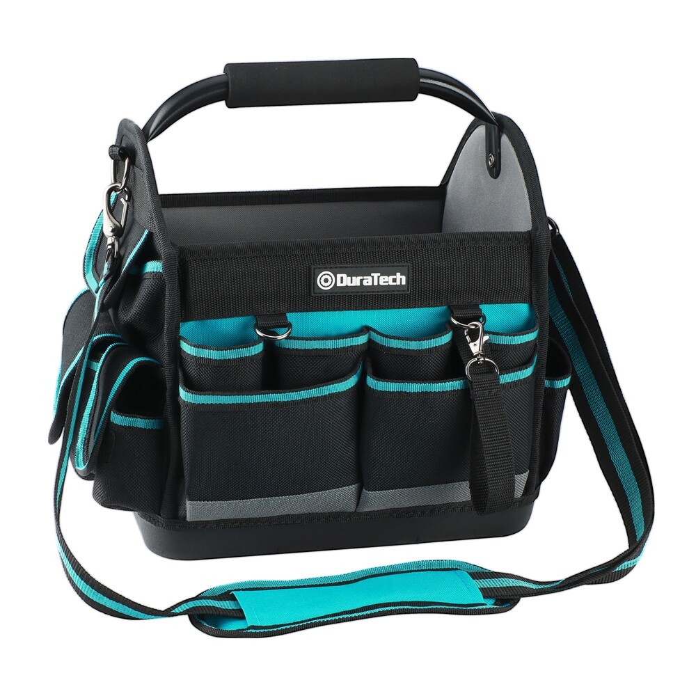 DURATECH 12 Inch Tool Tote with Waterproof Hard Bottom Electrician Tool Bag New