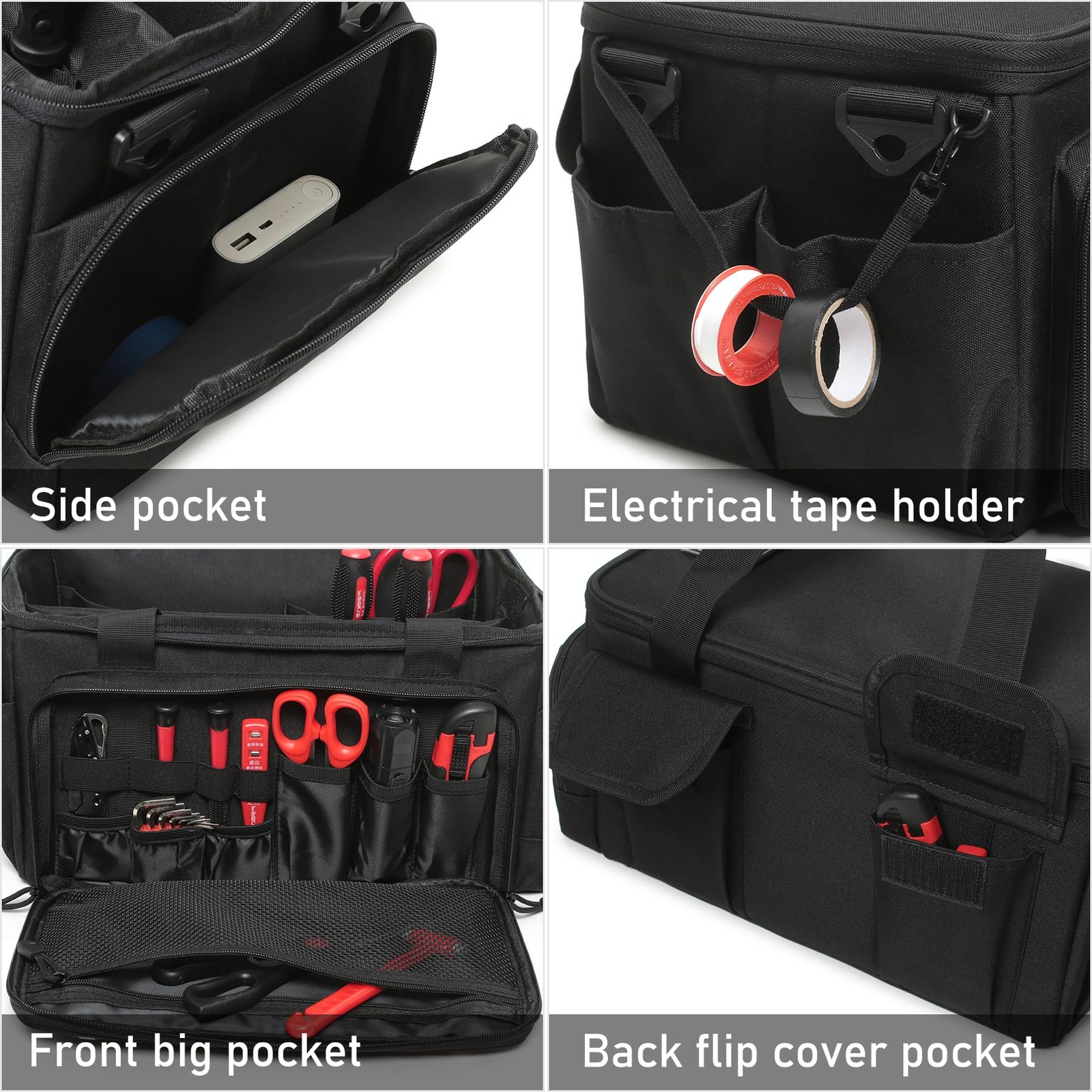 15-Inch Tool Bag Multi-purpose Organizer 15″ X 8.3″ X 9.1″, Black