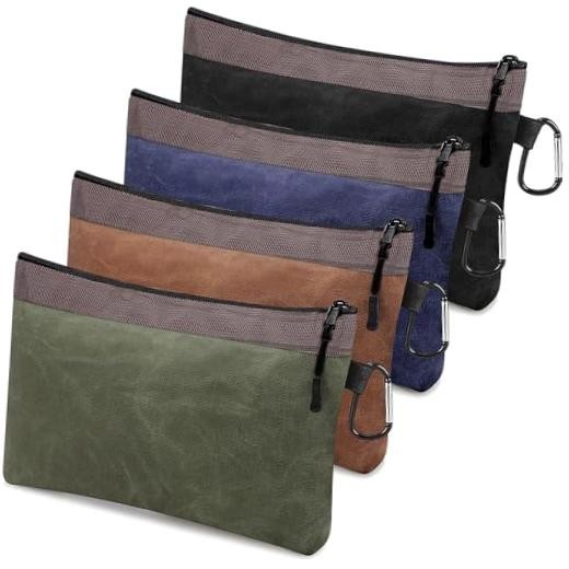 4 Pack Waxed Canvas Pouch 13 Inch Tool Bags Large Heavy Duty Canvas Zipper