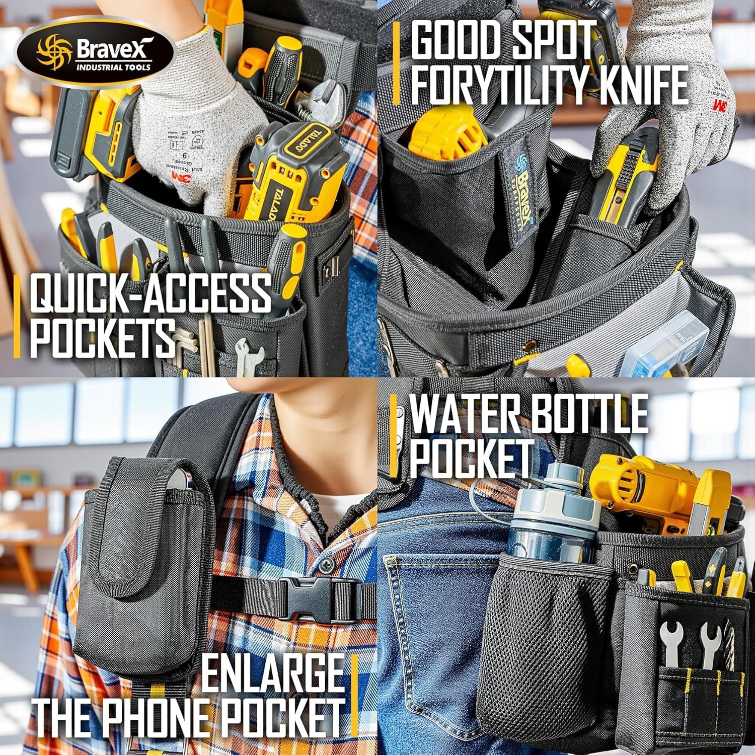 20 Pocket Bravex Tool Belt Suspenders: Adjustable Nylon Vest for Professionals