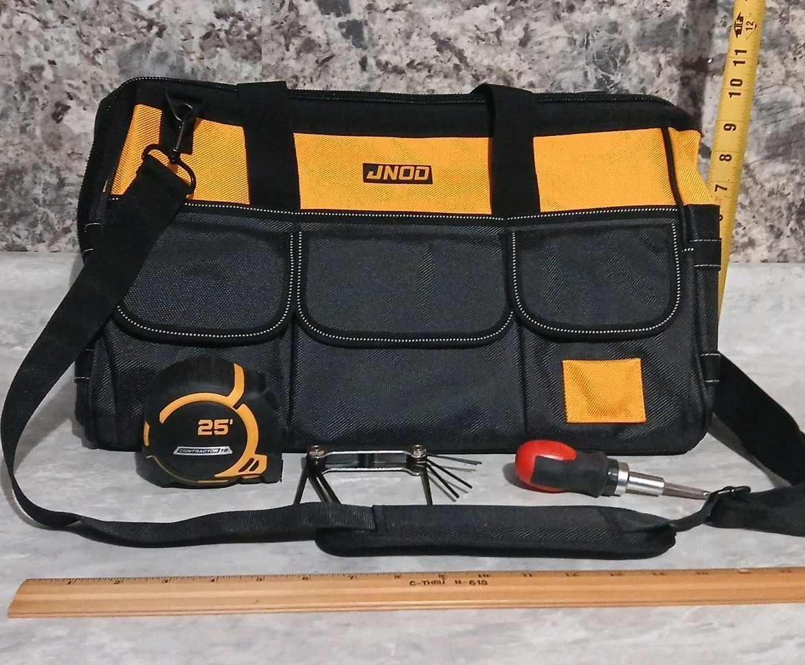 18″ Wide Mouth Tool Bag Toolbox, Includes 25′ Tape Measure, New