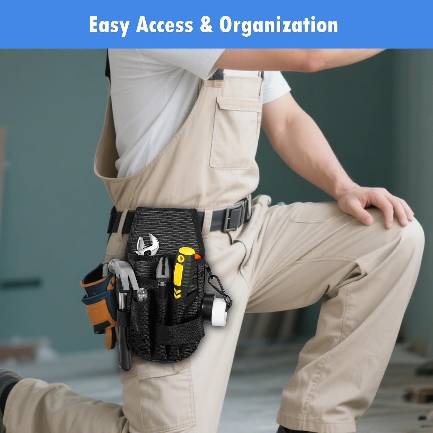 5-Pockets Tool Pouch Organization, Heavy-Duty Electrician Tool Pouches-Black