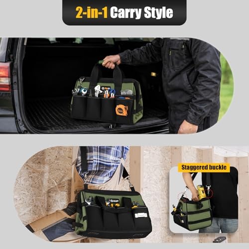 UUP 15-Inch Heavy Duty Tool Bag 16-Pocket Organizer Water-Resistant Storage Gree