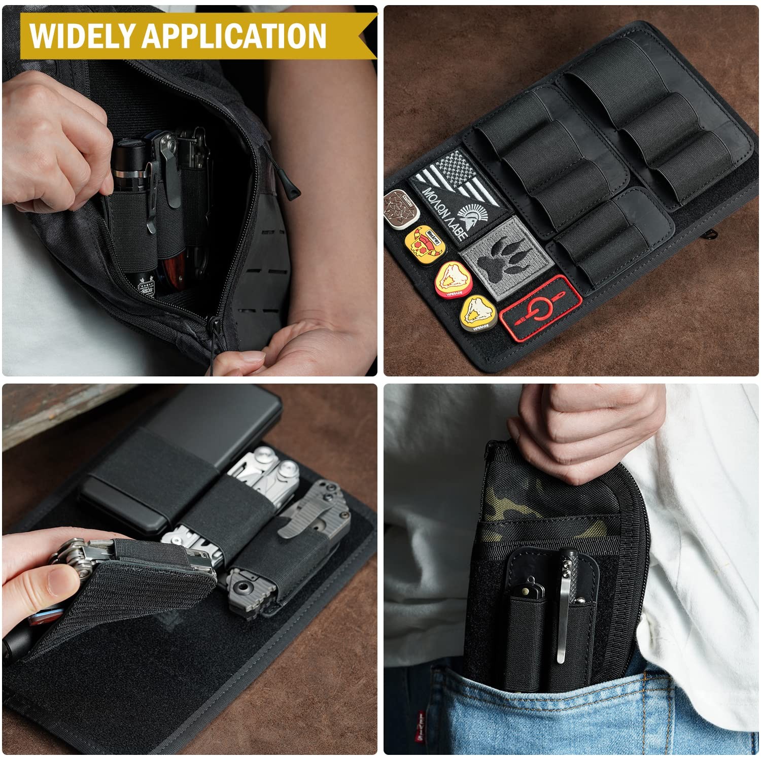 PL6 Tactical Modular EDC Organizer, Elastic Insert Pouch Panel With Hook Back…