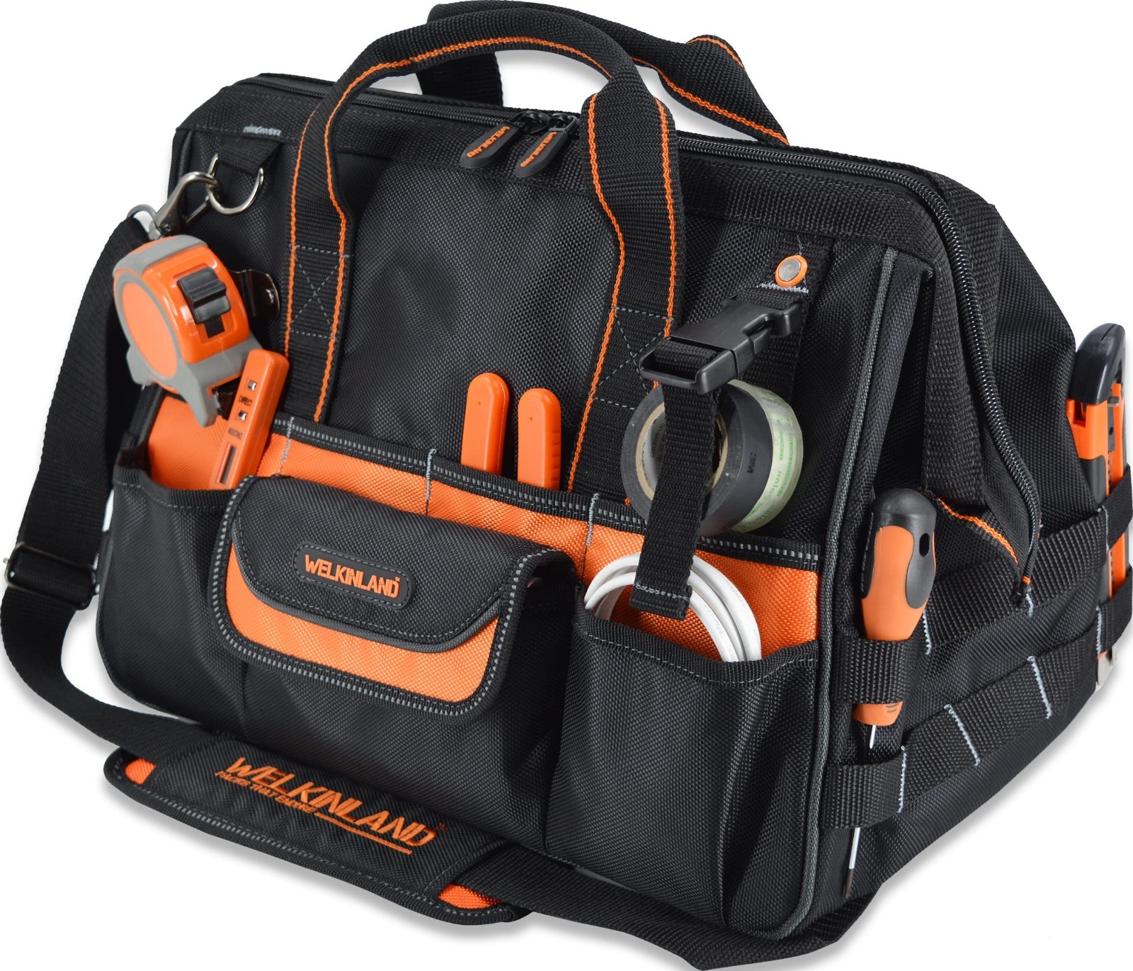 WELKINLAND 16″ 34-Pocket Electrician Tool Bag Open Top Heavy Duty