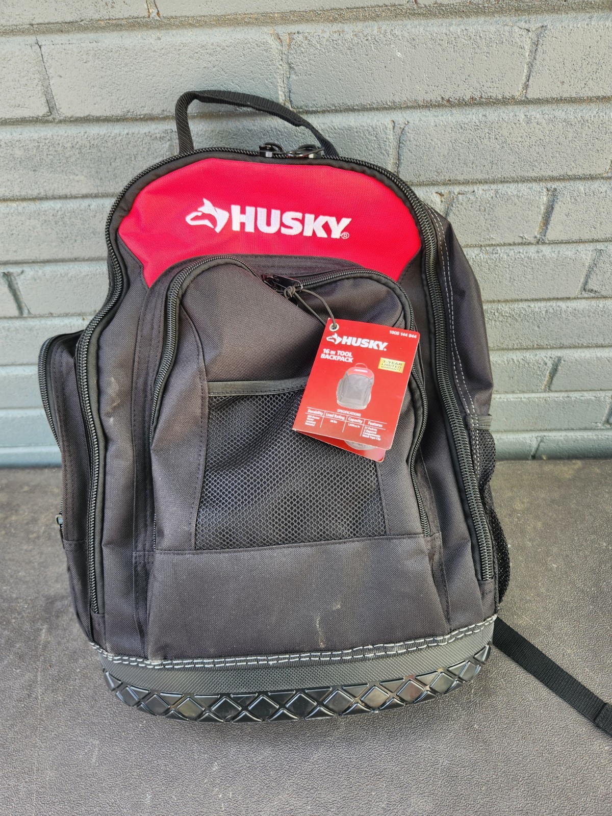 Never Used Husky Tool Backpack Black Red Multiple Compartments Padded Handle