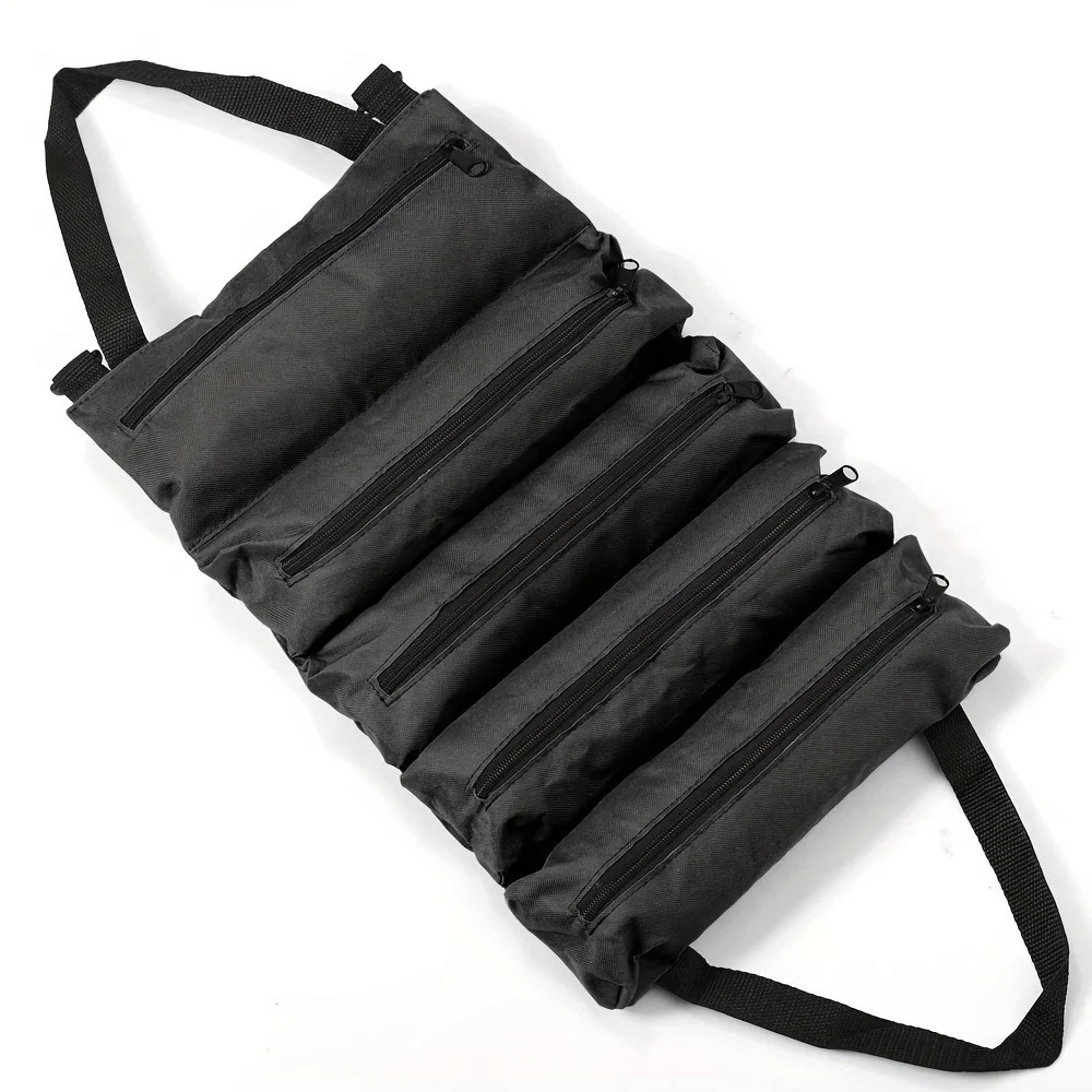 Multi-Purpose Tool Roll Up Bag 5 Pocket Wrench Pouch Canvas Hanging Organizer
