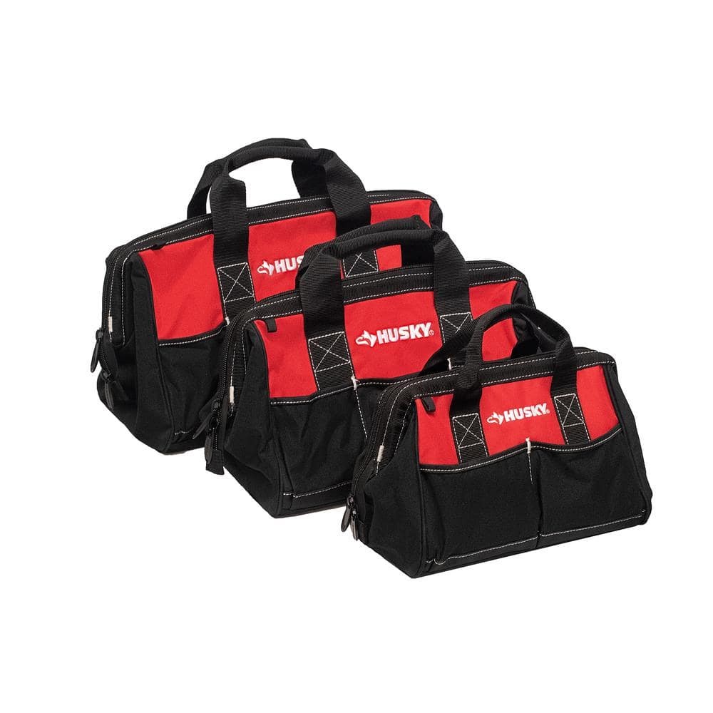 Husky 18 15 12 in. Tool Bag Combo 3-Piece Set Red 600D Water-Resistant NEW