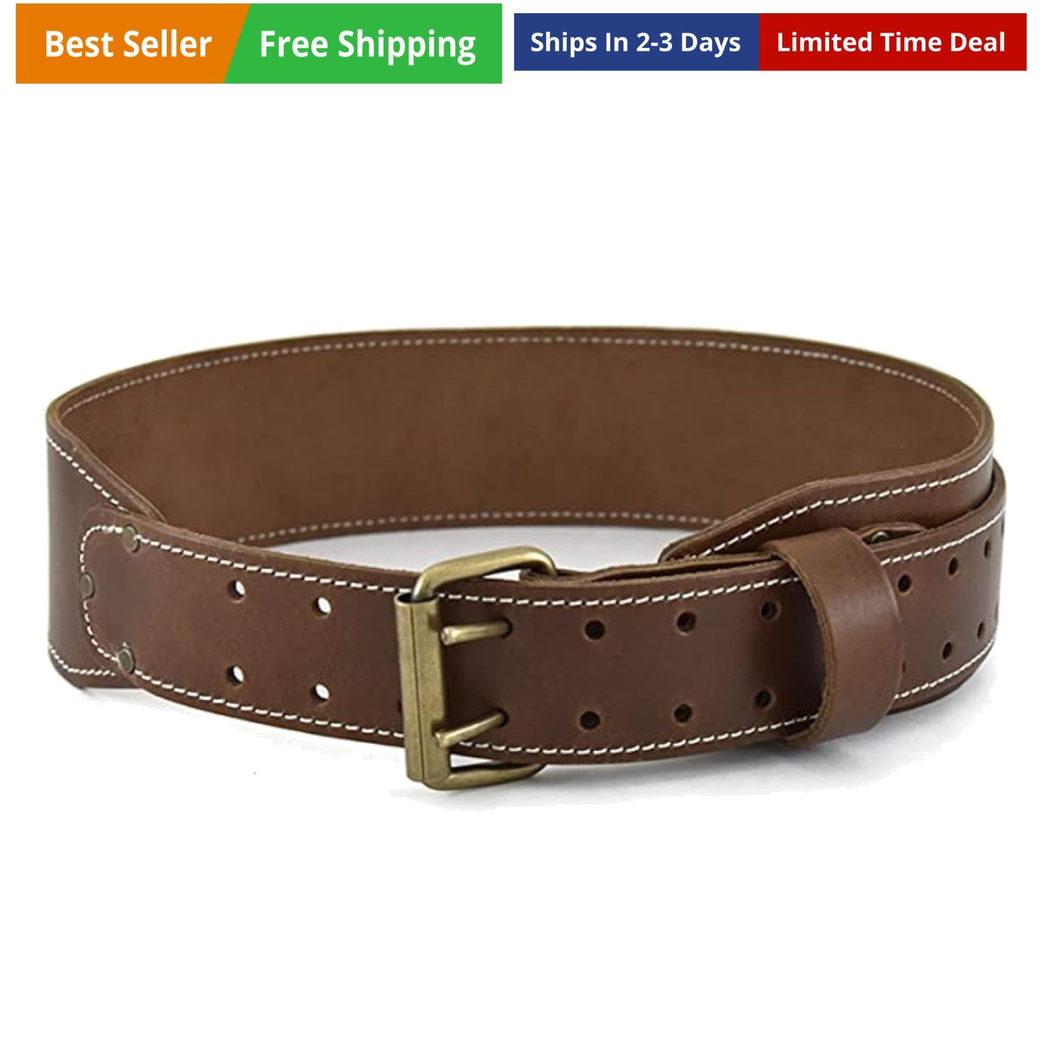 3″ Wide Tapered Full-Grain Leather Work Belt, Durable and Rugged Belt, Dark T…