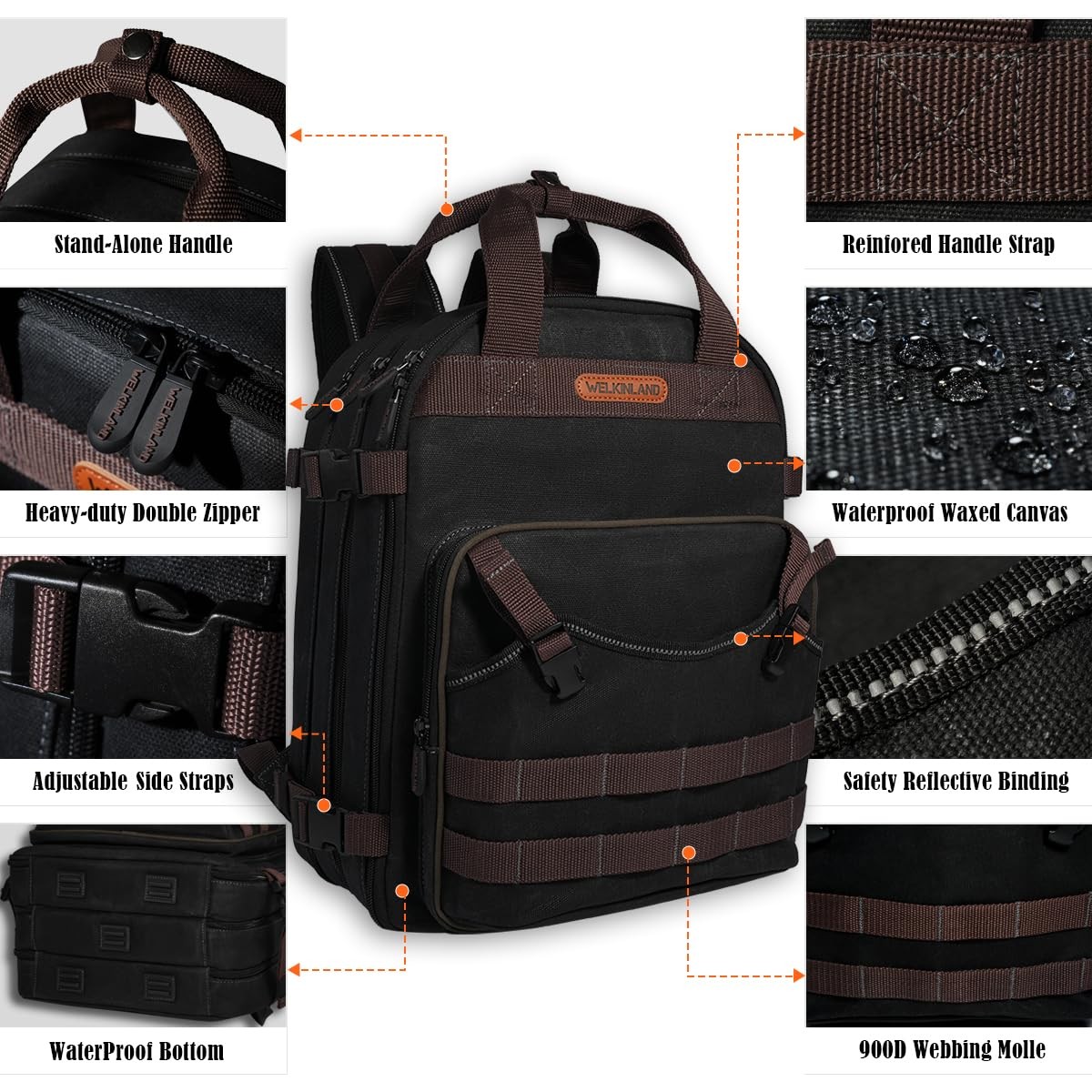 90-Pockets Electrician Backpack, Wax-Canvas Tool Backpacks Heavy Duty, Convenien