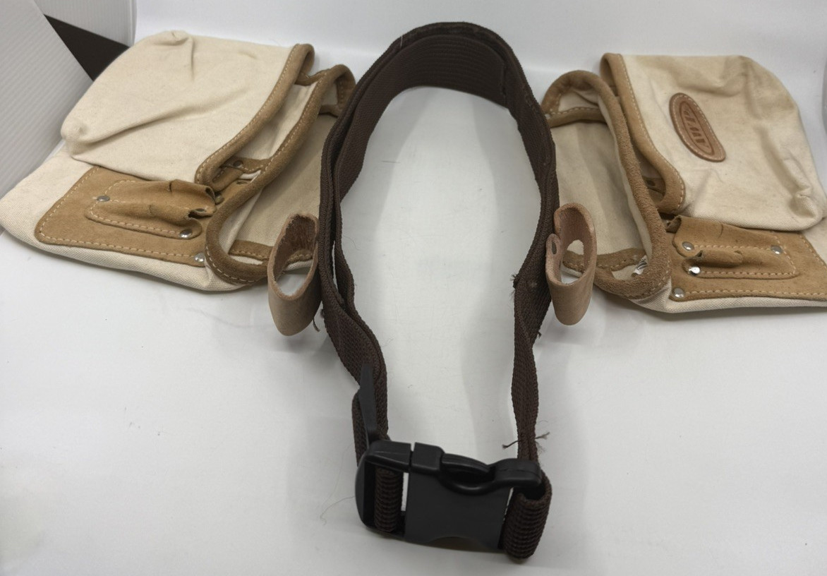 AWP Cotton Canvas & Leather Work Finisher Tool Belt 2 Pouches & 2 Hammer Holders