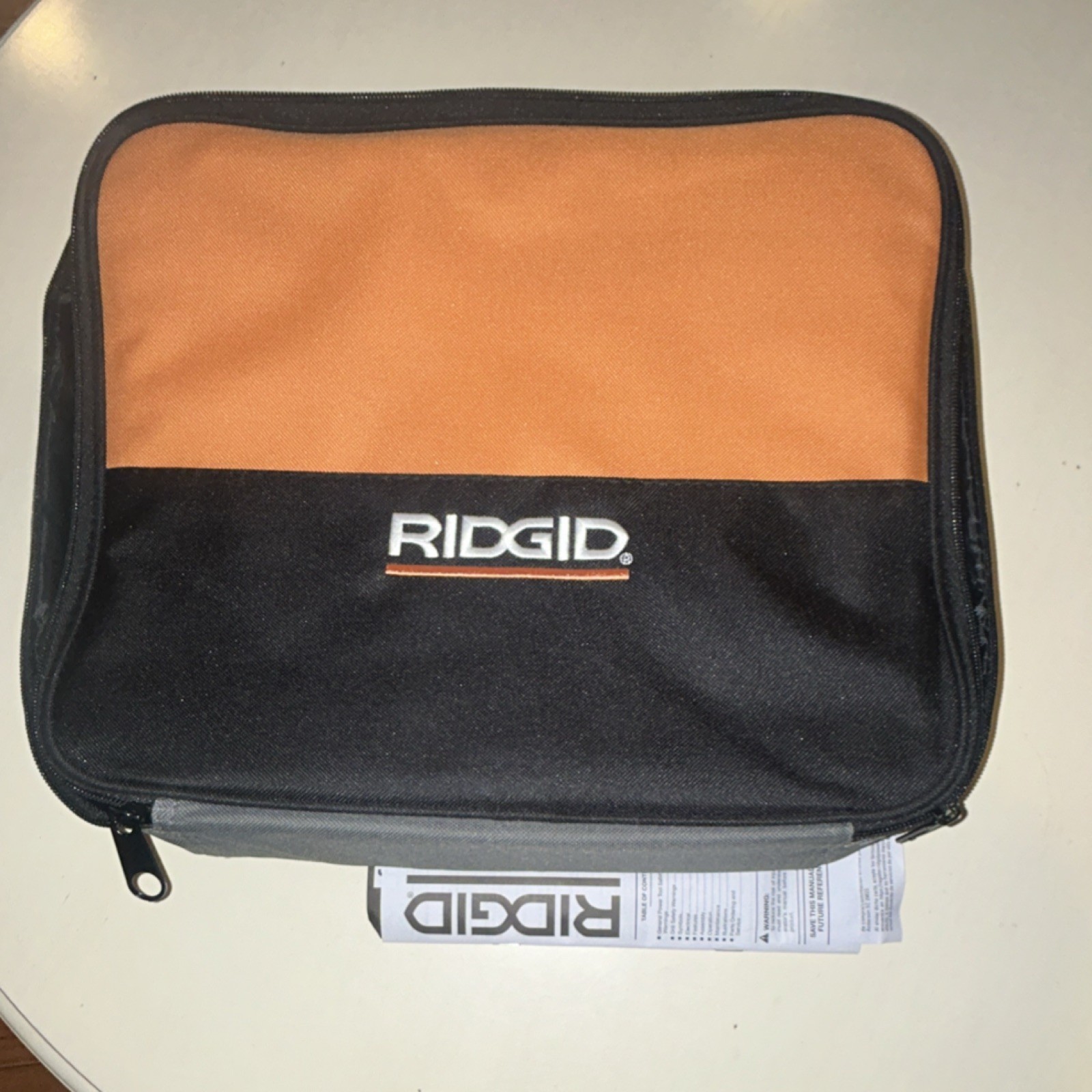 RIDGID Fabric Tool Bag Zipper Closure Black Orange Gray Soft Carry Case