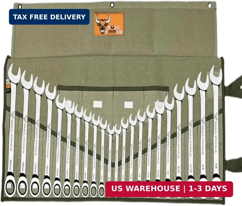 BULL TOOLS Wrench Roll, 26 Pocket Tool Pouch, Tool Bag Wrench Organizer Metric &