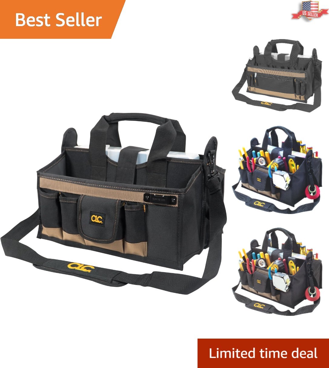 Stylish CLC 16 In. Tool Bag with Adjustable Strap and Parts Tray Included
