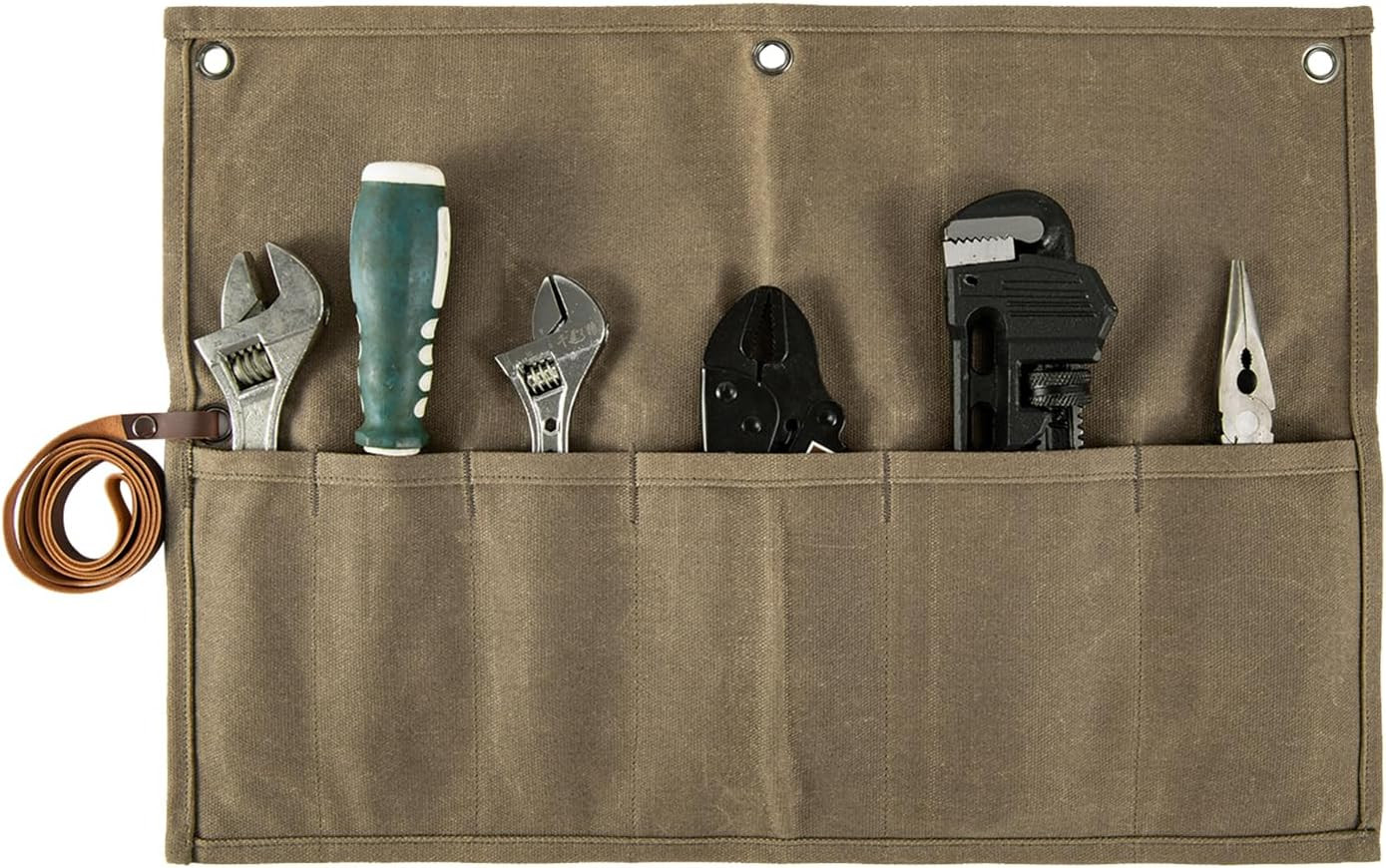 Chisel Roll,Small Tool Roll Pouch,Tool Roll Bag Organizer, Heavy Duty Waxed Canv