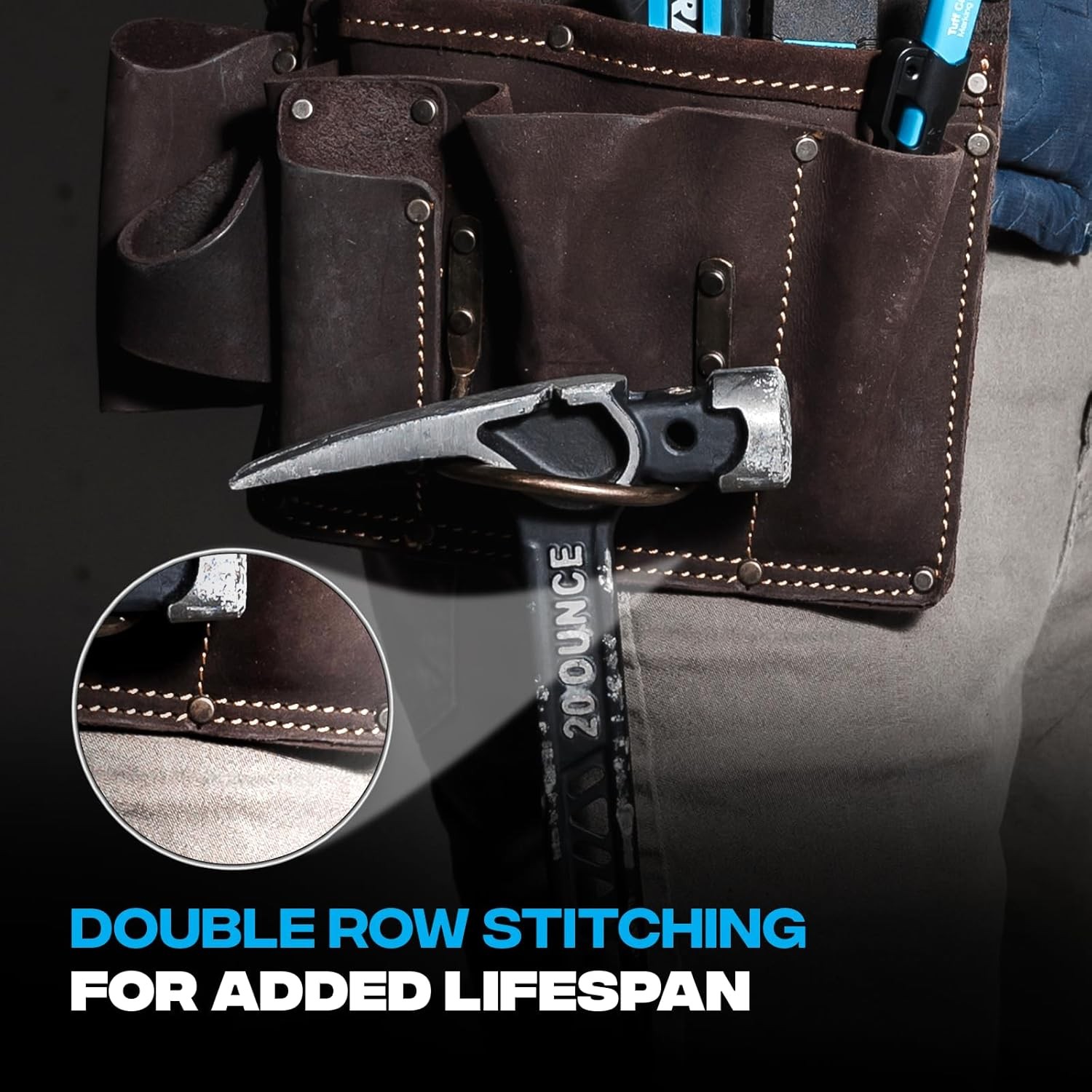Ox Pro Full Grain Leather Pouch Double Stitching