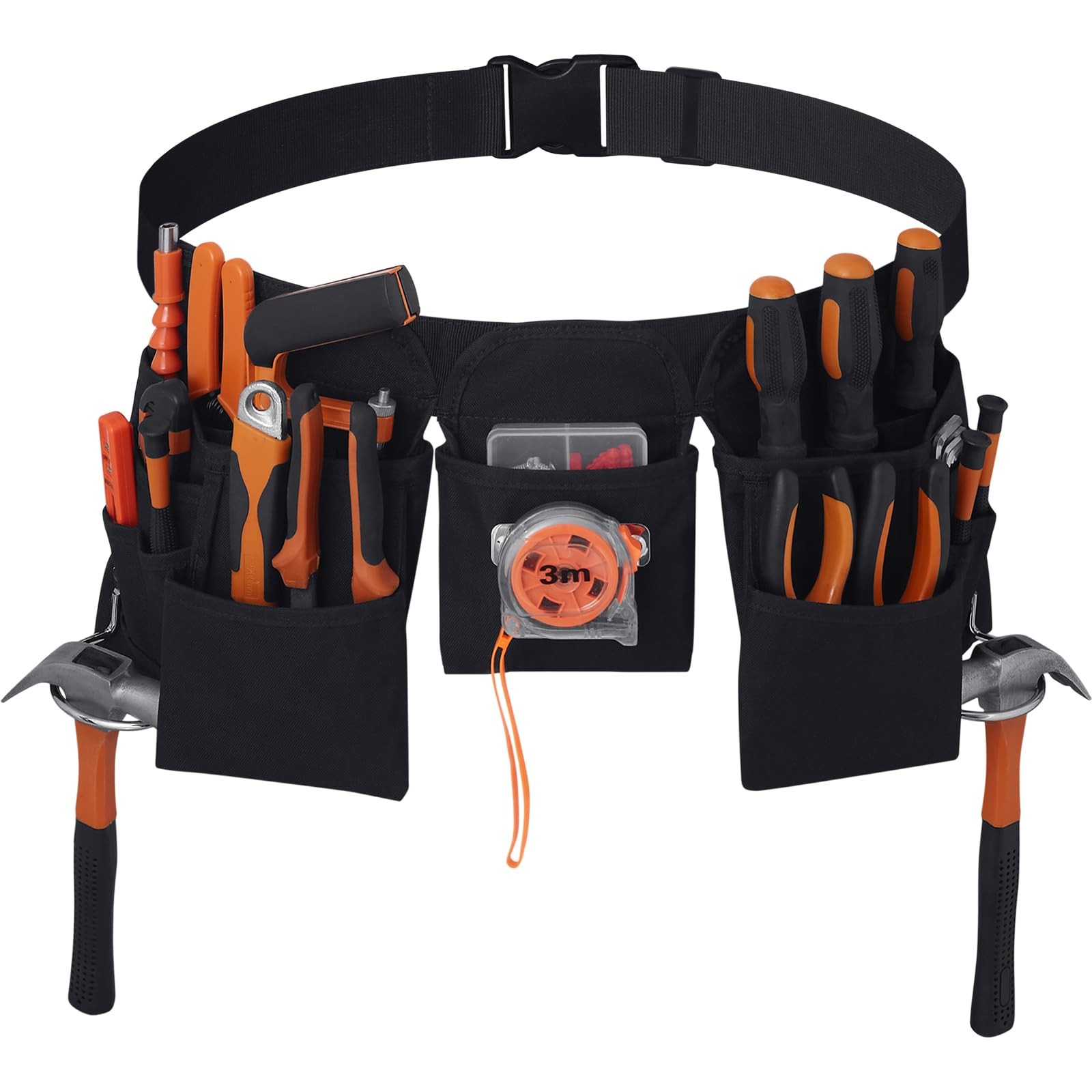 19 Pocket Tool Belt Quick Release Buckle Heavy Duty Adjustable Electrician Blk