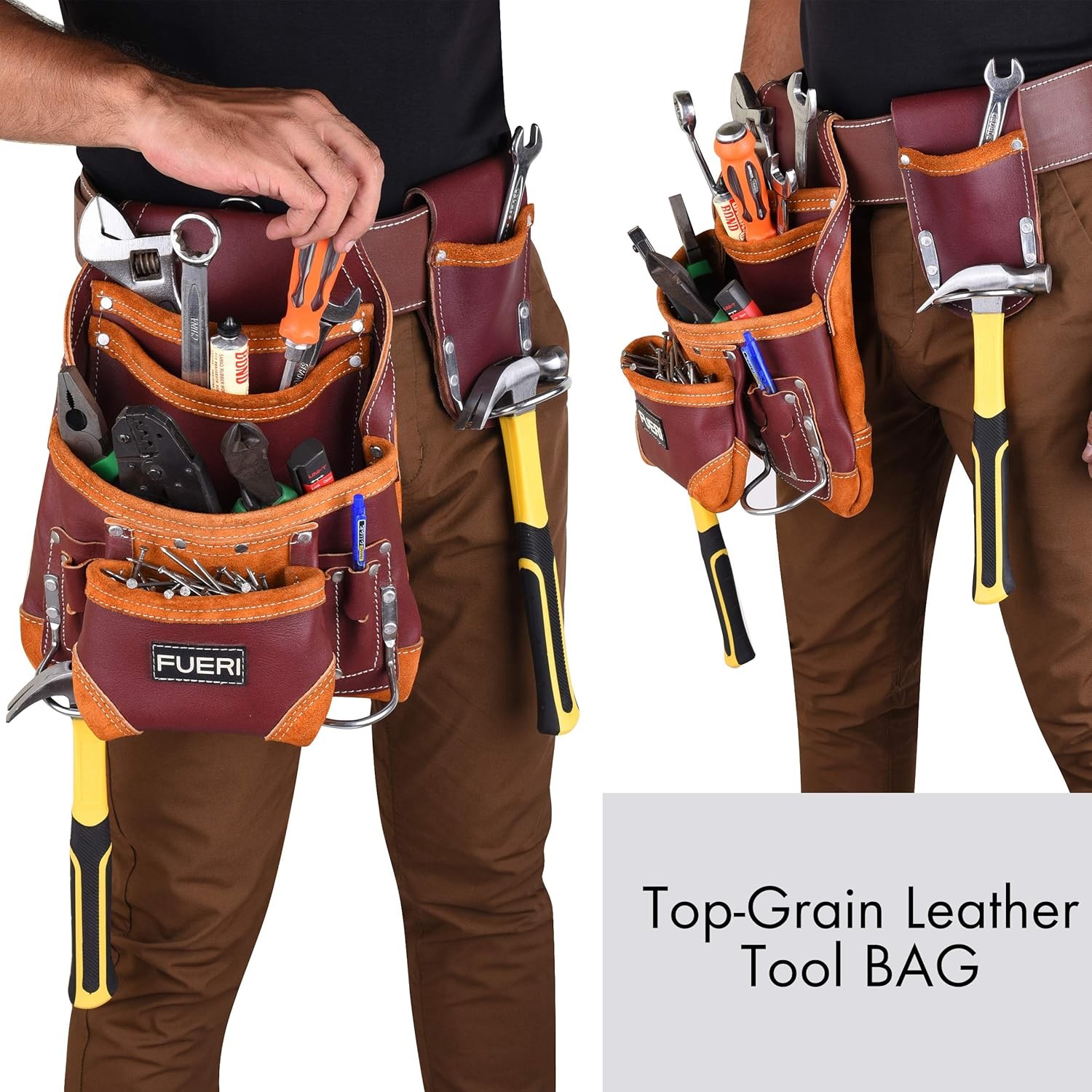 Professional 10 Pocket Carpenter Tool Pouch Framers Bag Heavy Duty Premium Grain