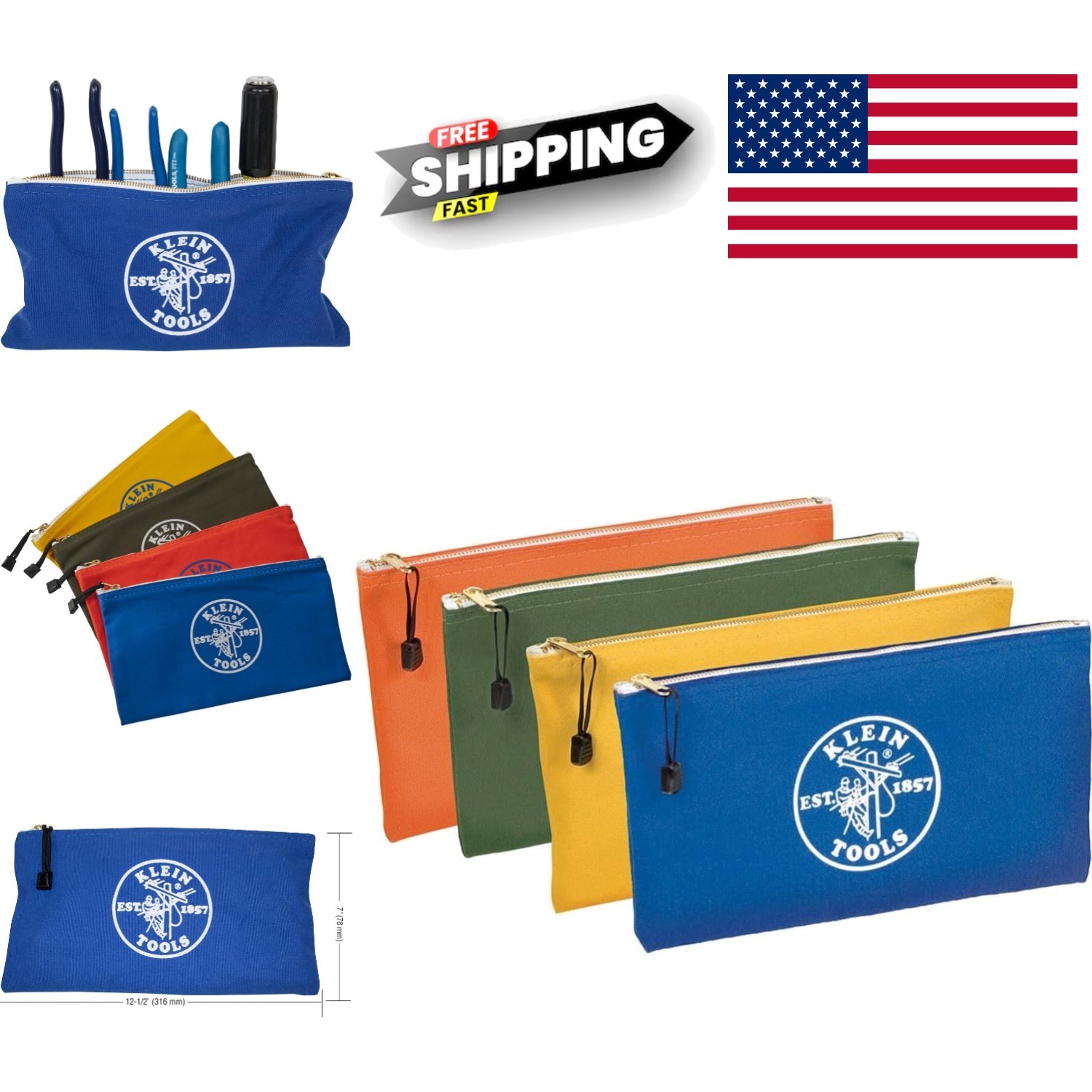 Versatile Canvas Zipper Bags 12.5 x 7 Inch Perfect for Tools and Bank Deposits