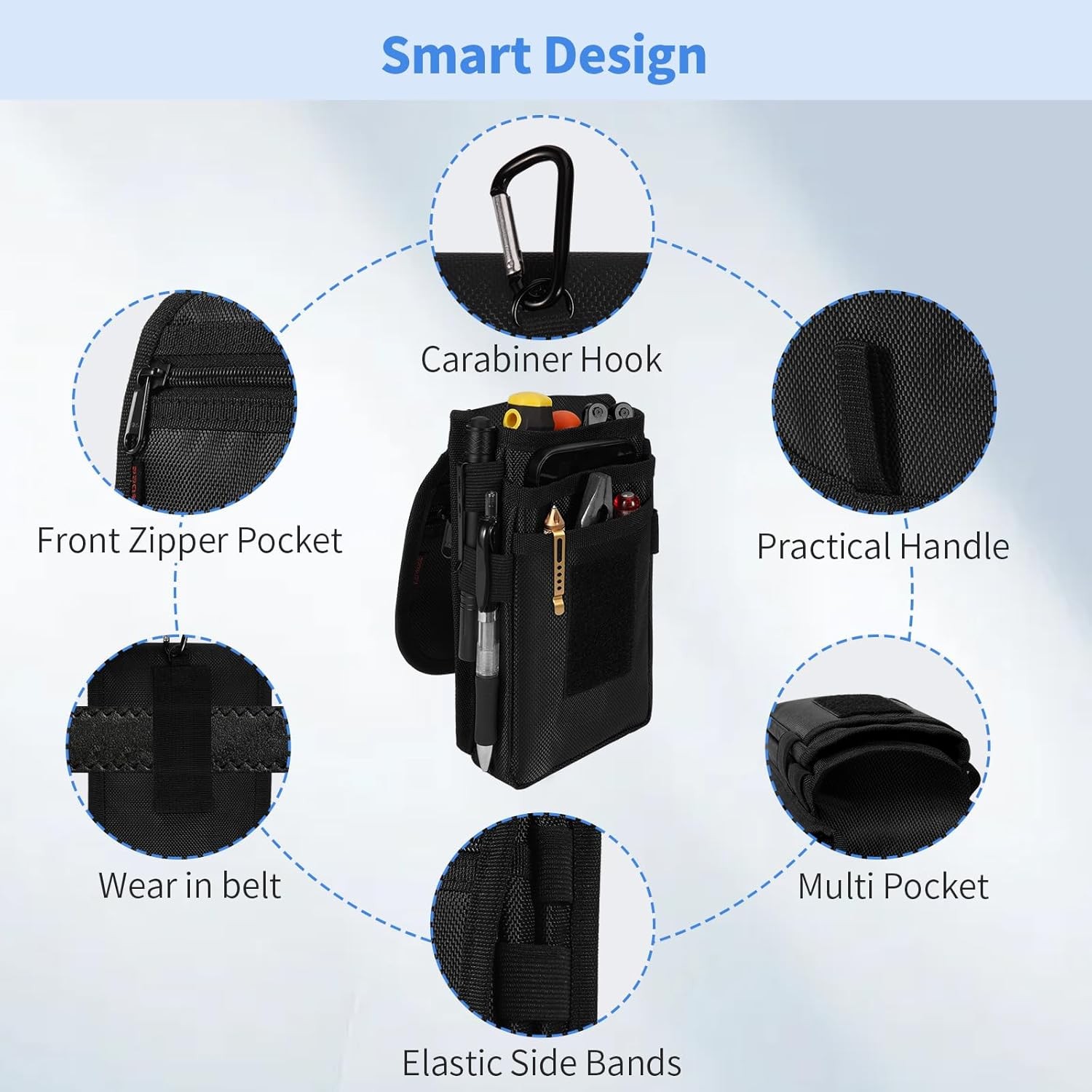 Belt Tool Pouch, Multitool Organizer Electrician Holster Nylon Tactical Pocket