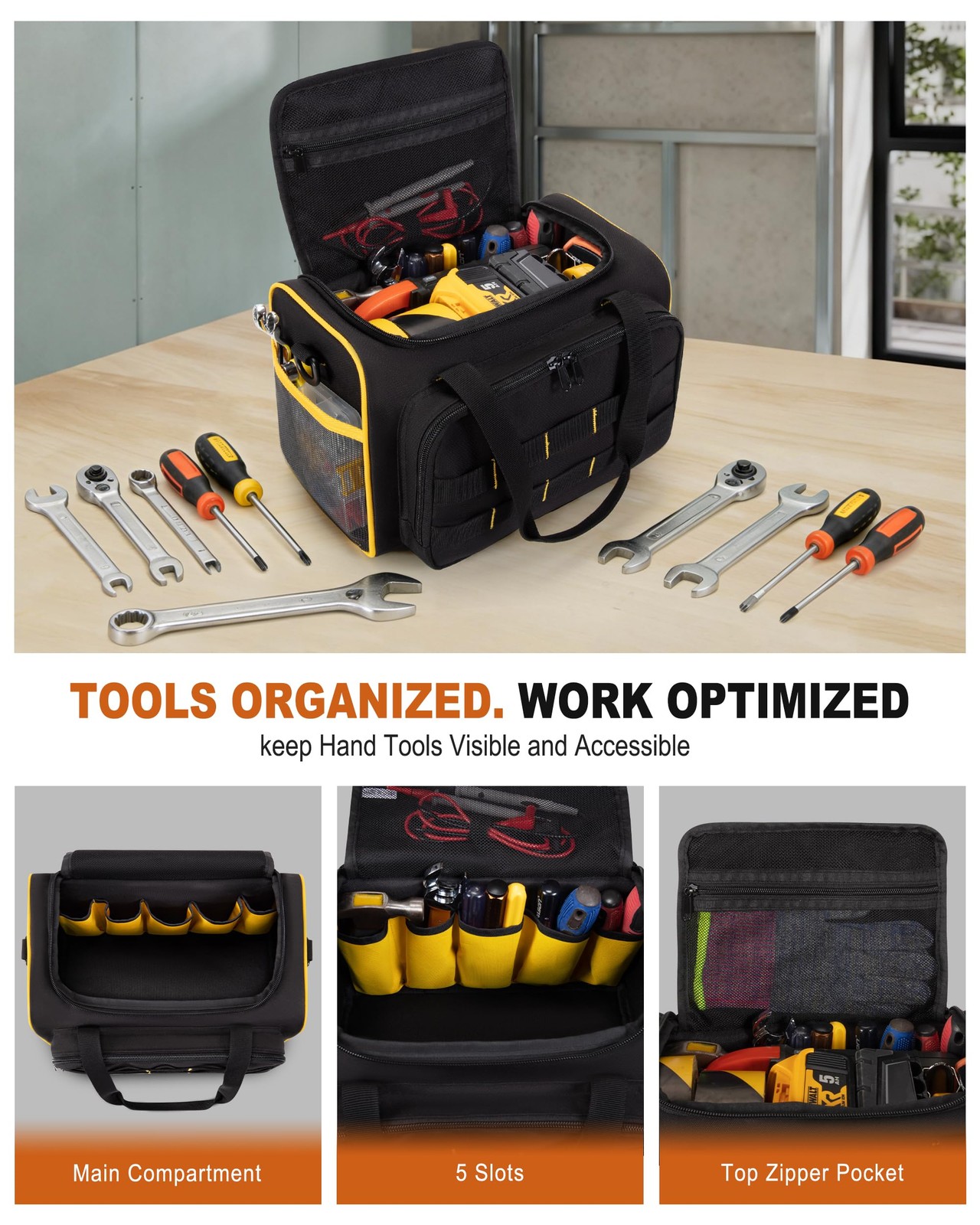 Marscamd 12-inch Tool Bag with 12 inches x 7 x 7 inches, Black