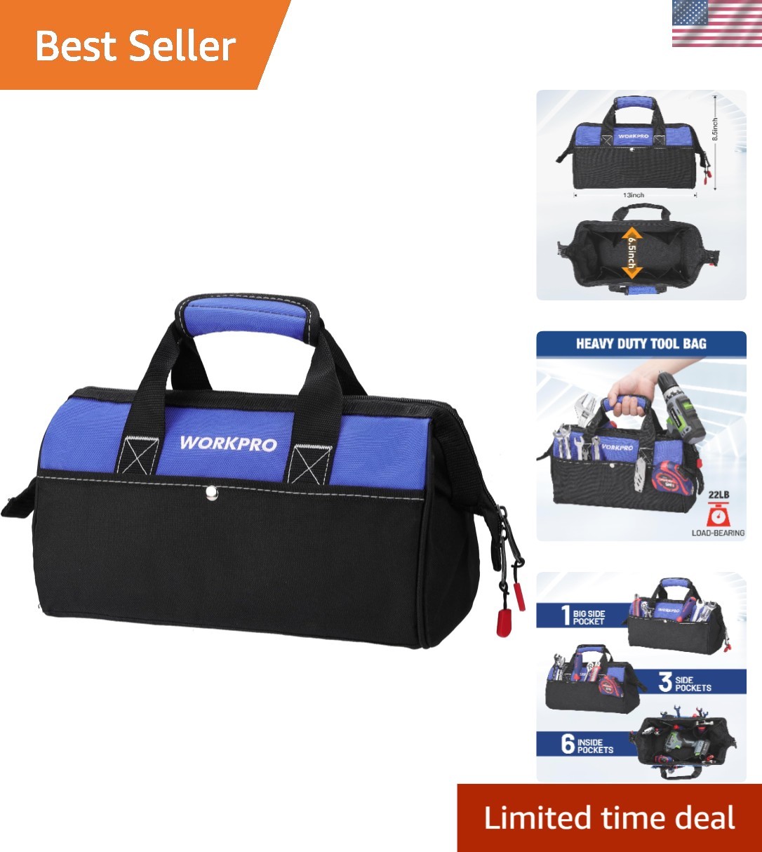 Versatile 13-Inch Tool Storage Bag – Easy Access, Padded Handle & Multi Pockets