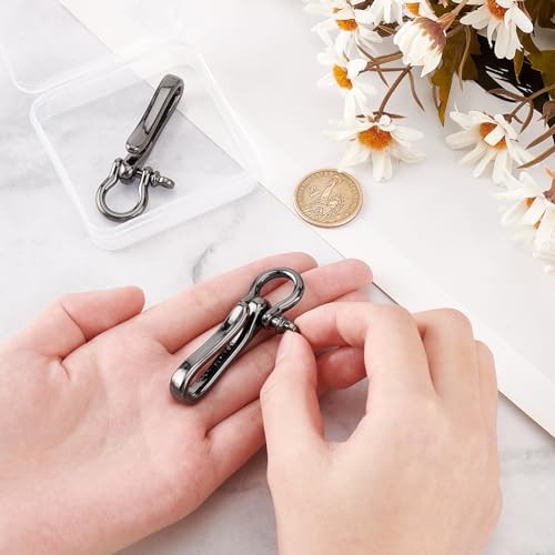 2pcs Fish Hook Keychain, Brass Key Ring Solid U Shape Key Length-2.5″ Gunmetal