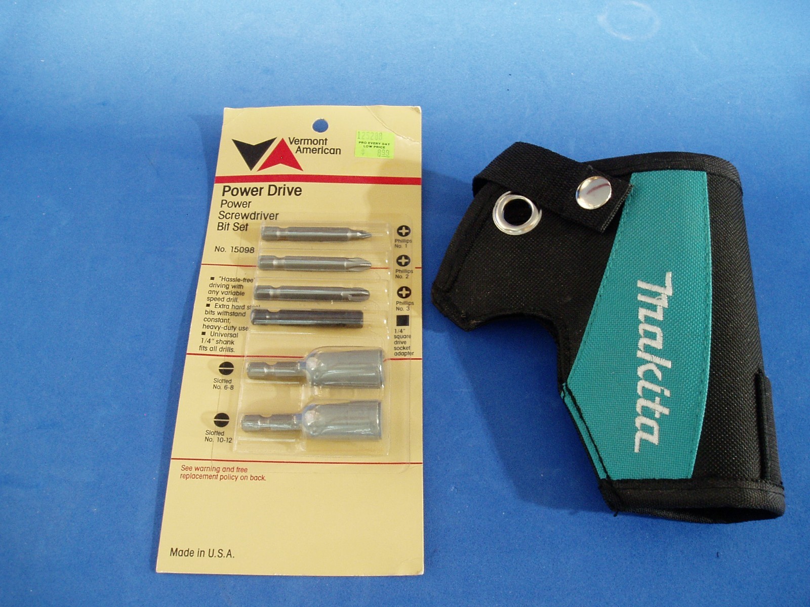 SMALL RIGHT HANDED DRILL HOLSTER WITH 6 PIECE BIT SET MAKITA & VERMONT AMERICAN