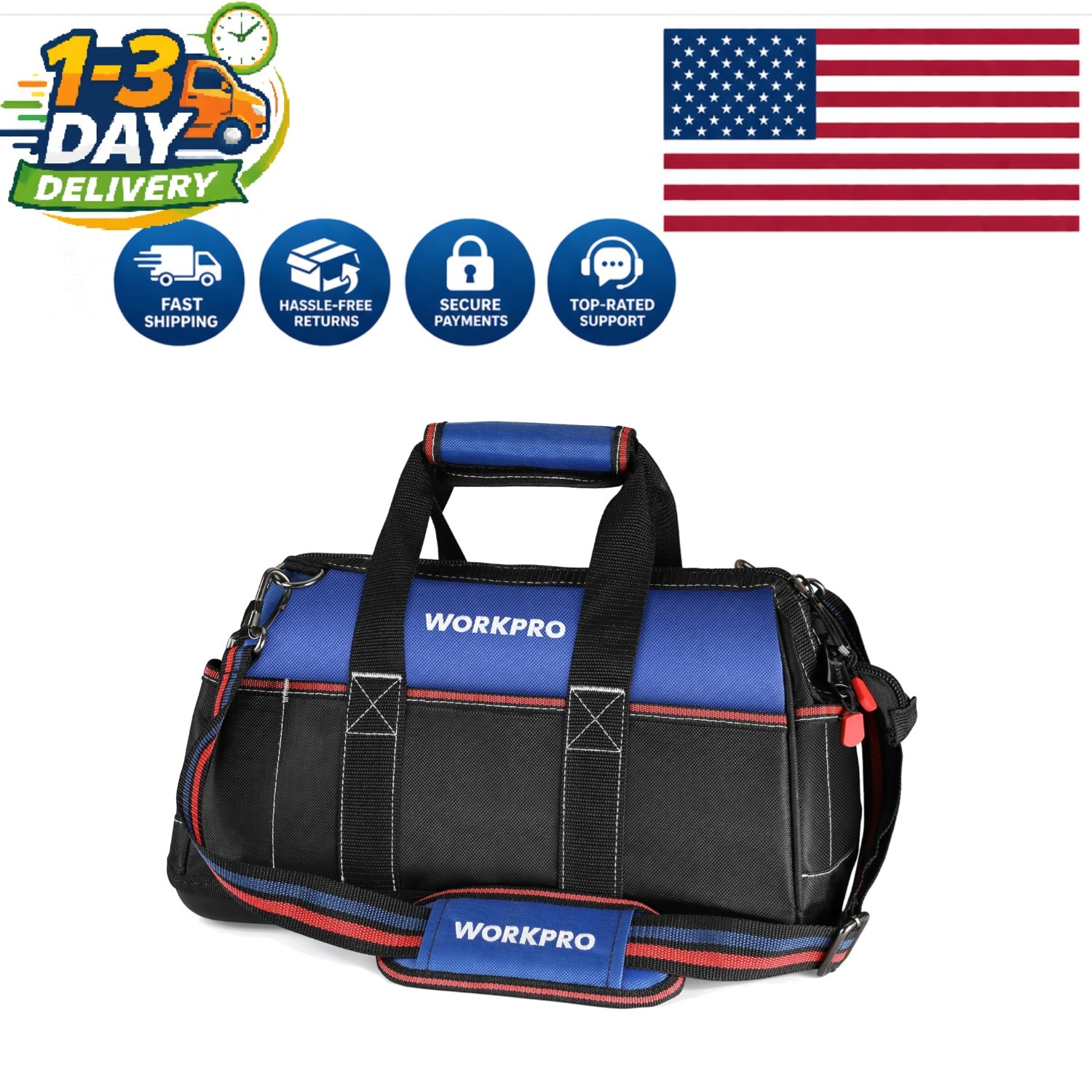 Versatile 16-Inch Heavy-Duty Tool Bag with Adjustable Strap & Comfort Handle